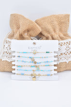 Load image into Gallery viewer, Set of 6 Gold Steel Bracelets with Blue Stones and Crystals