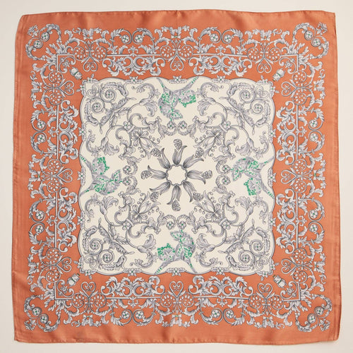 Rose Baroque Print Silk-Texture Elegant Square Scarf
