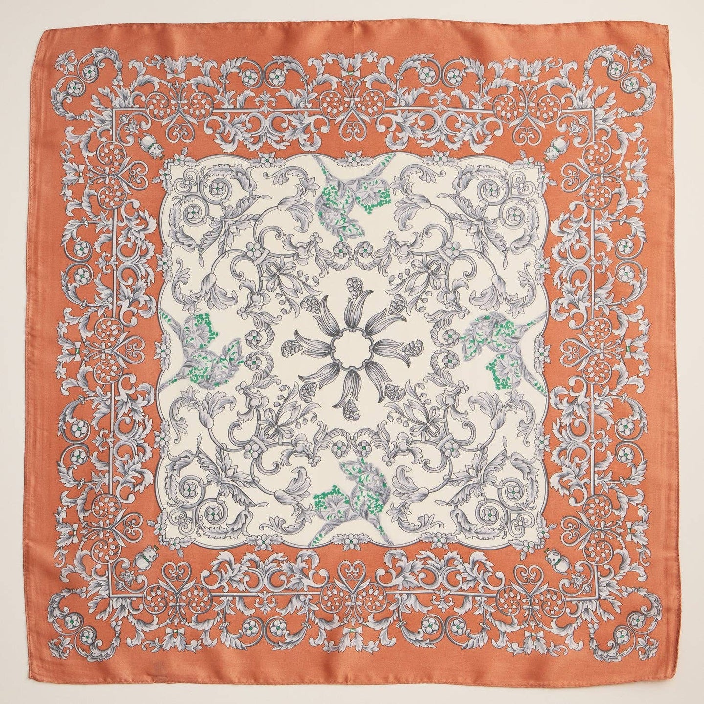 Rose Baroque Print Silk-Texture Elegant Square Scarf