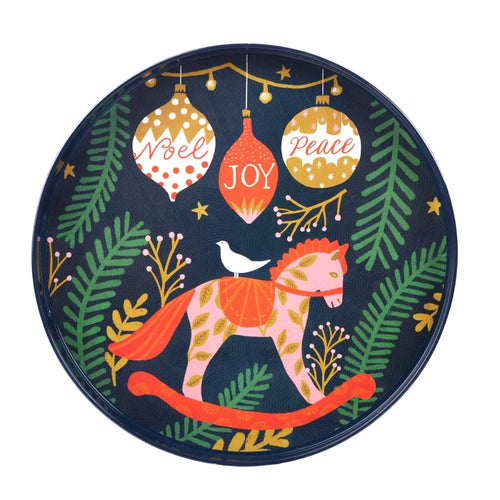 Holiday Horse 15 Inch Round Tray