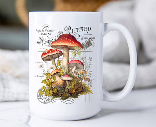 15 oz. Vintage French Red & White Mushrooms Mug