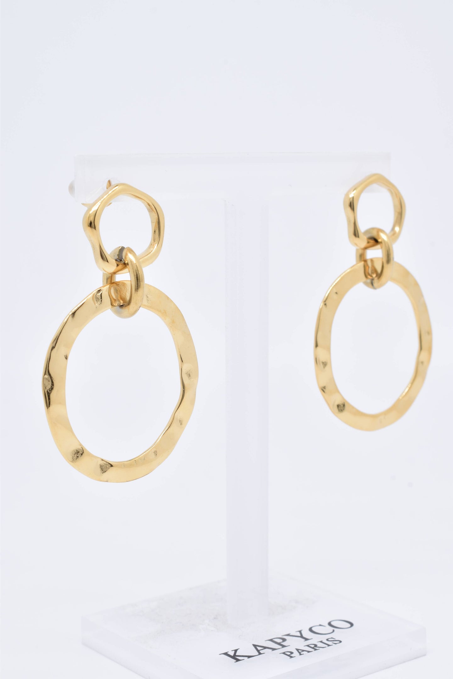 Golden Hammered Triple Hoop Earrings
