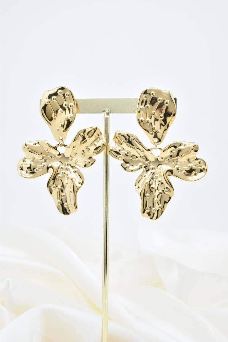 Golden Stainless Steel Orchid Earrings