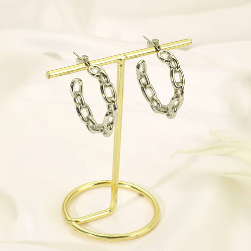 Silver Steel Chain Hoop Earrings