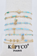 Load image into Gallery viewer, Set of 6 Gold Steel Bracelets with Blue Stones and Crystals