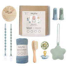 Load image into Gallery viewer, Newborn Gift Set, Baby Shower Gift Basket - Sage &amp; Dusty Teal