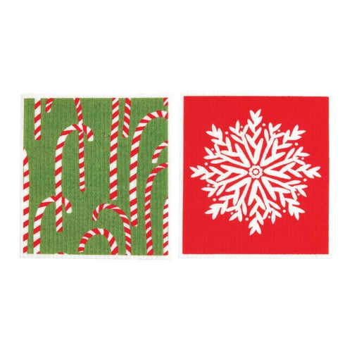 Candy Cane Reusable Swedish Sponge-Cloths, Set of 2