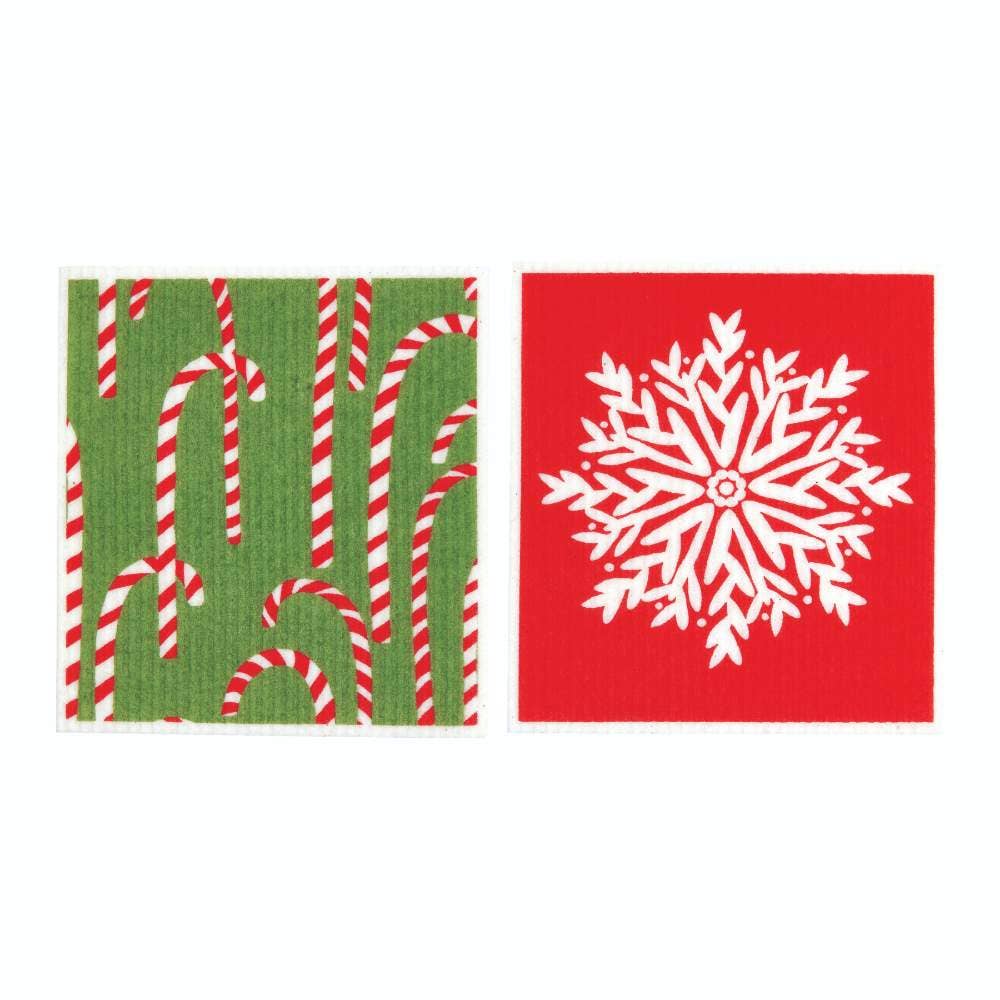 Candy Cane Reusable Swedish Sponge-Cloths, Set of 2