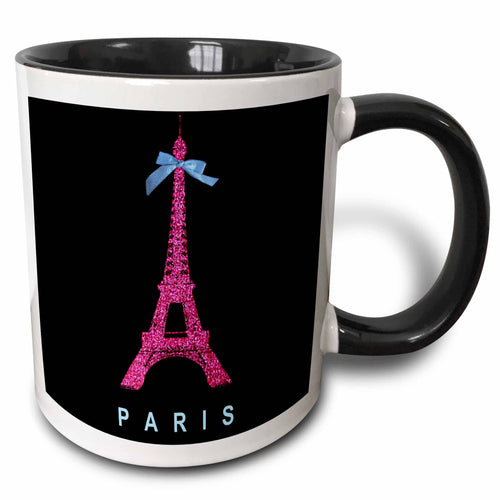 11oz Hot Pink Paris Eiffel Tower Two-Tone Black Mug