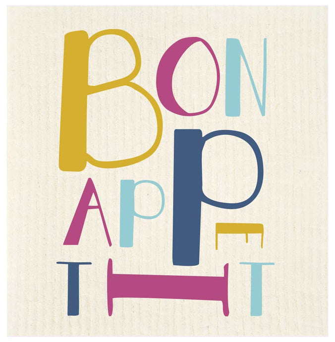 Bon Appetit Playful Lettering Swedish Dishcloth