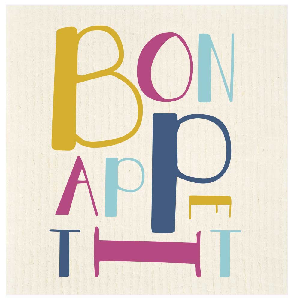 Bon Appetit Playful Lettering Swedish Dishcloth