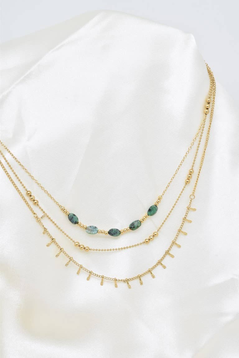 Three Row Necklace with Genuine African Turquoise