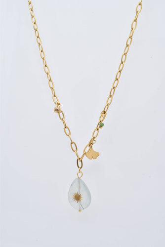 Gold Plated Steel Necklace with Natural Stones