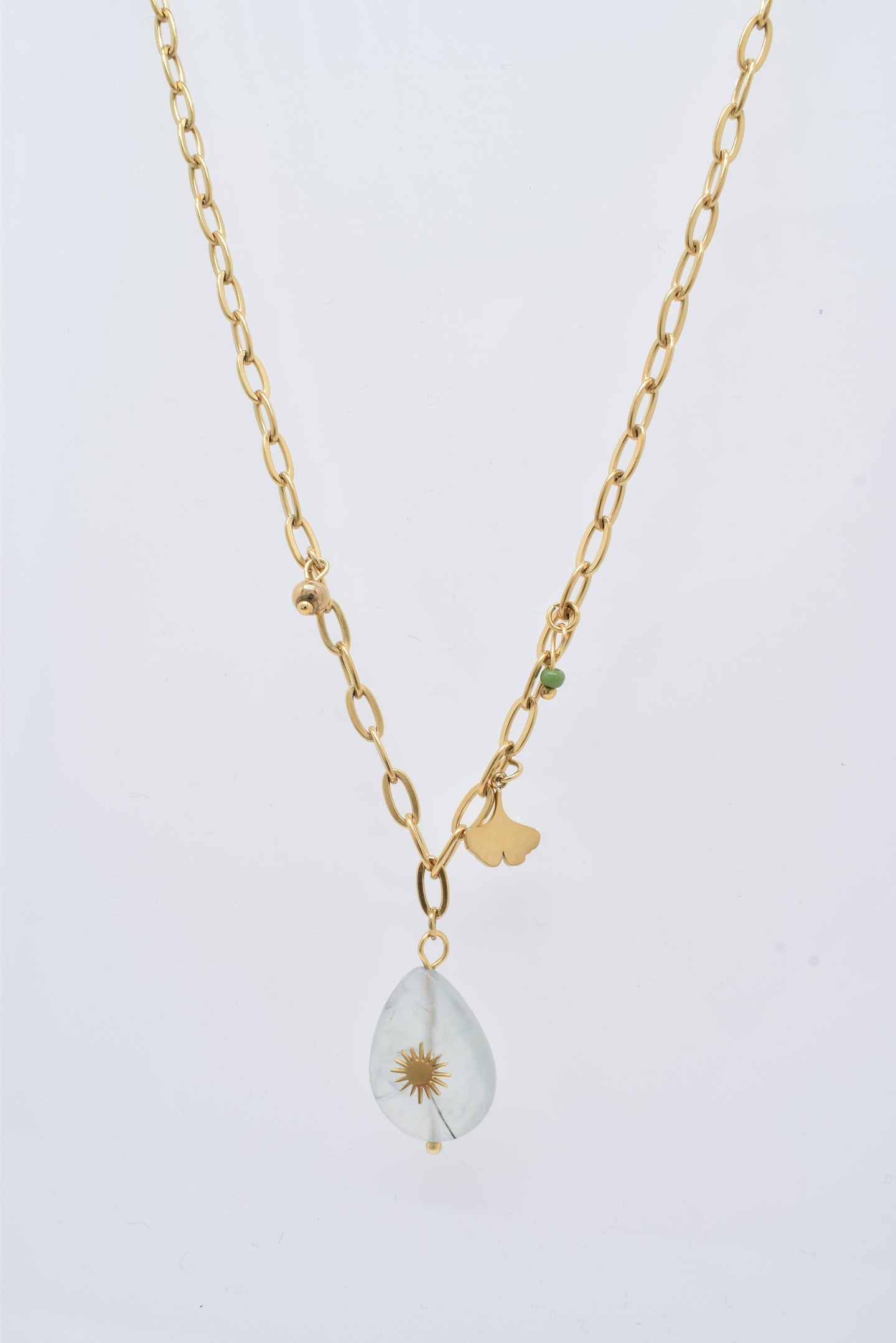 Gold Plated Steel Necklace with Natural Stones