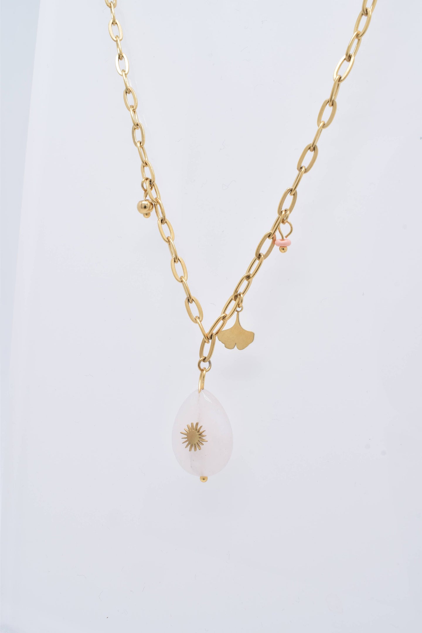 Gold-toned Steel Necklace with Natural Rose Gold Stone