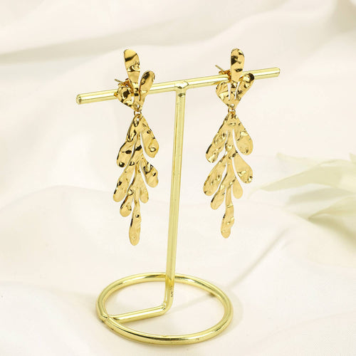 Golden Hammered Leaf Earrings