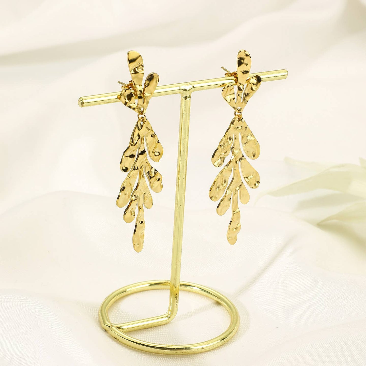 Golden Hammered Leaf Earrings