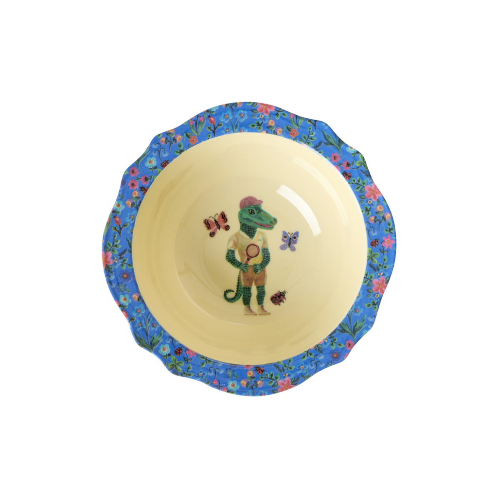 Melamine Vintage Bowl with Nathalie Lété Print - Blue- 8.4oz