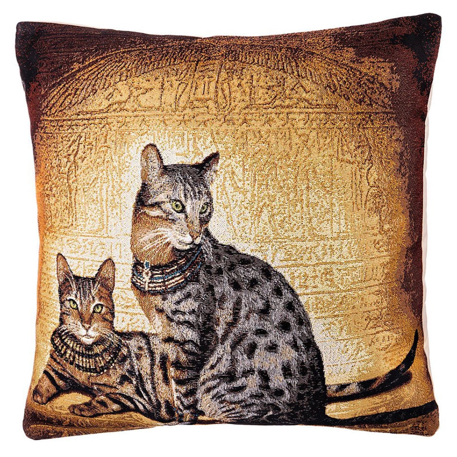 Decorative Gobelin Egyptian Cats Tapestry Pillow Cover