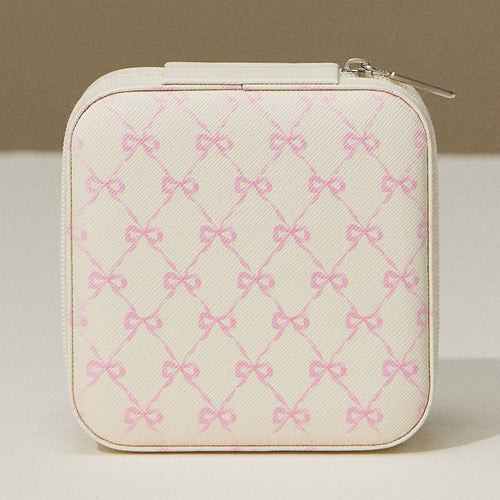 Pink Bow Monogram Print Jewelry Box -Travel Size