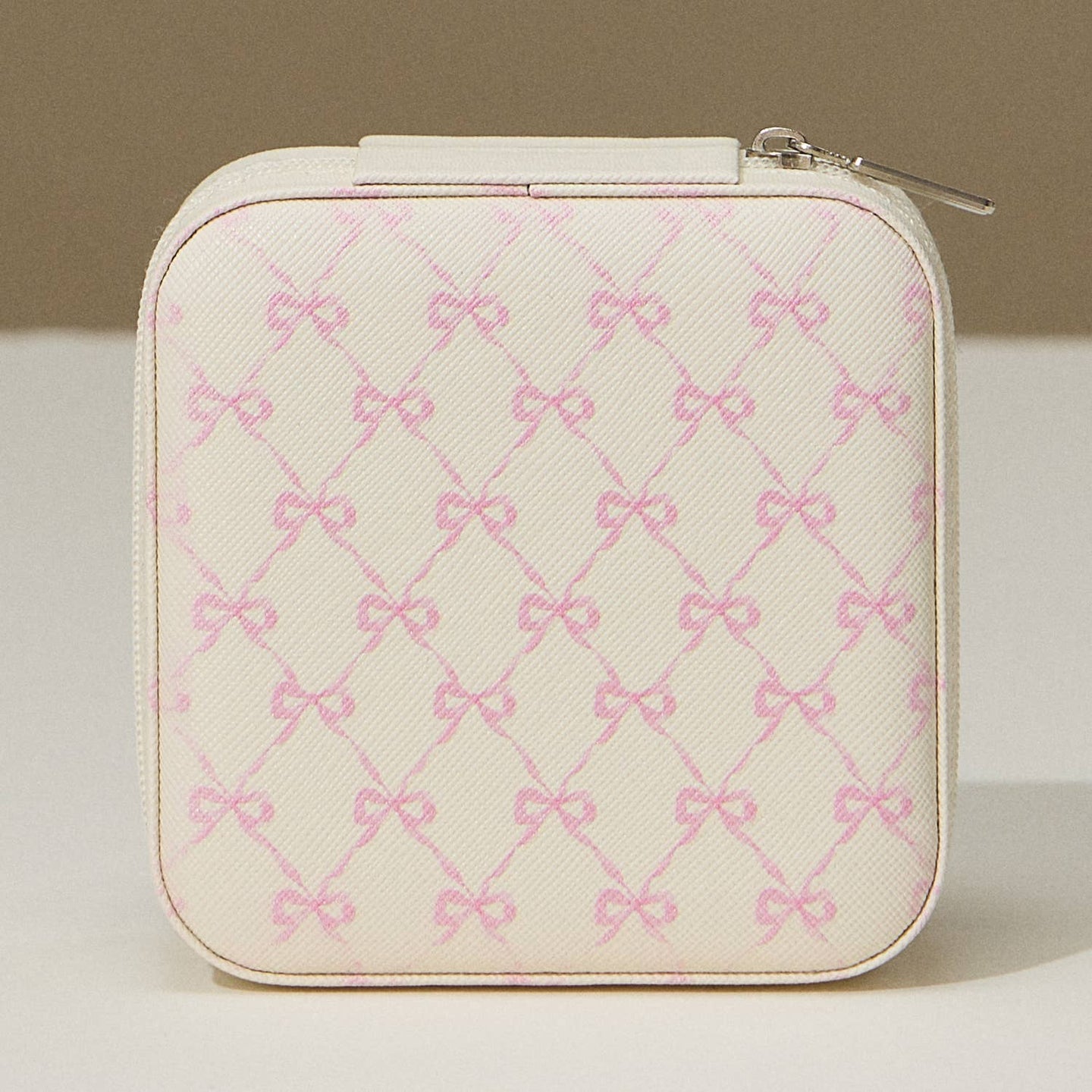 Pink Bow Monogram Print Jewelry Box -Travel Size