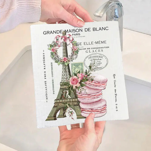 Vintage Paris France Pink Macarons Swedish Dishcloth