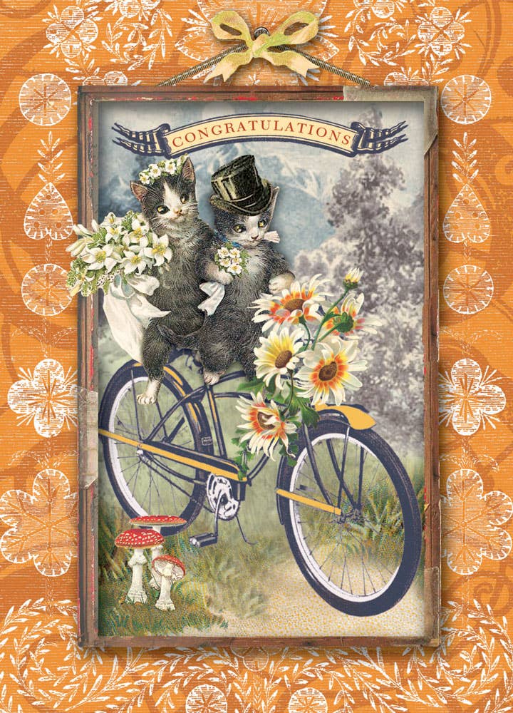 Bicycle Kitties Wedding Wishes Greeting Card
