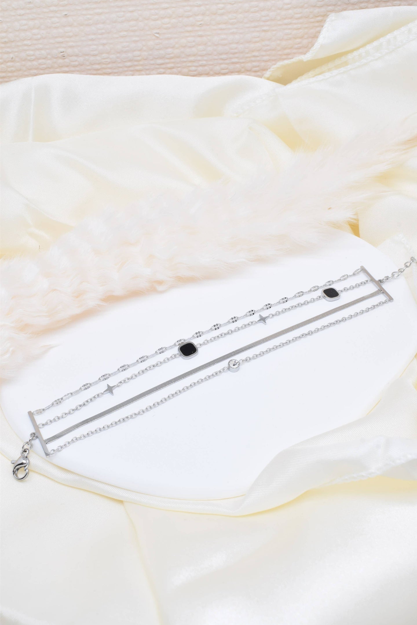 Four Row Black Crystal Stainless Steel Bracelet