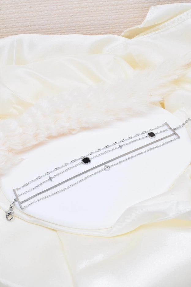 Four Row Crystal Steel Bracelet