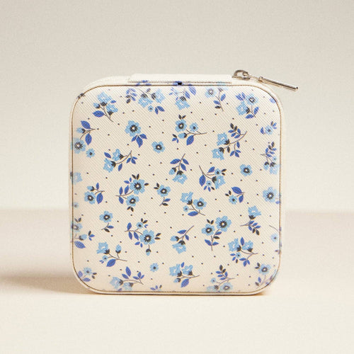 Blue Flower Pattern Jewelry Box -Travel Size