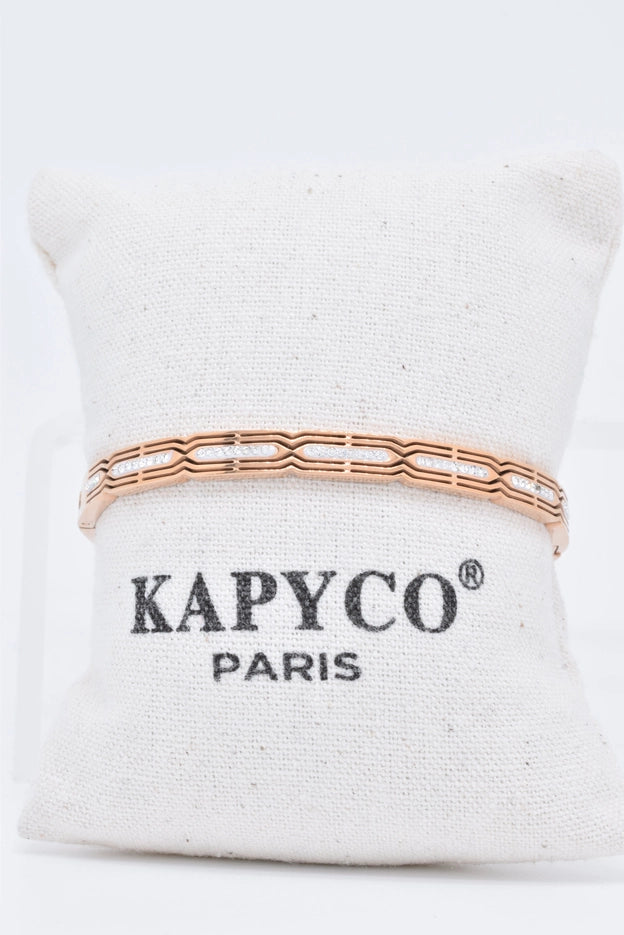 Rosé Steel Bangle Bracelet with Crystals