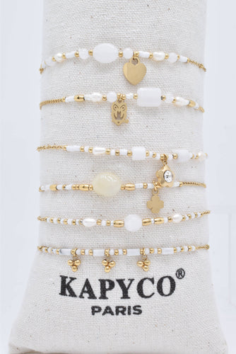 Set of 6 Gold-tone Bracelets with Natural Stones and Pearls