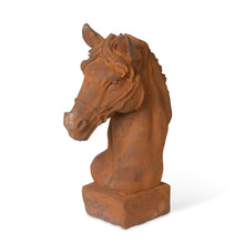 Load image into Gallery viewer, Aged Cast Iron Horse Head Sculpture for Equestrian Decor