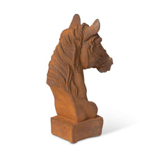 Load image into Gallery viewer, Aged Cast Iron Horse Head Sculpture for Equestrian Decor