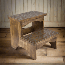 Load image into Gallery viewer, Wooden Step Stool with Decorative Metal Inlay