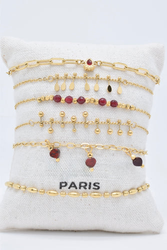 Set of 6 Gold Tone Bracelets with Natural Carnelian Stones