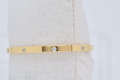 Love Inspired Thinner Gold Tone Steel Bangle Bracelet with Crystals