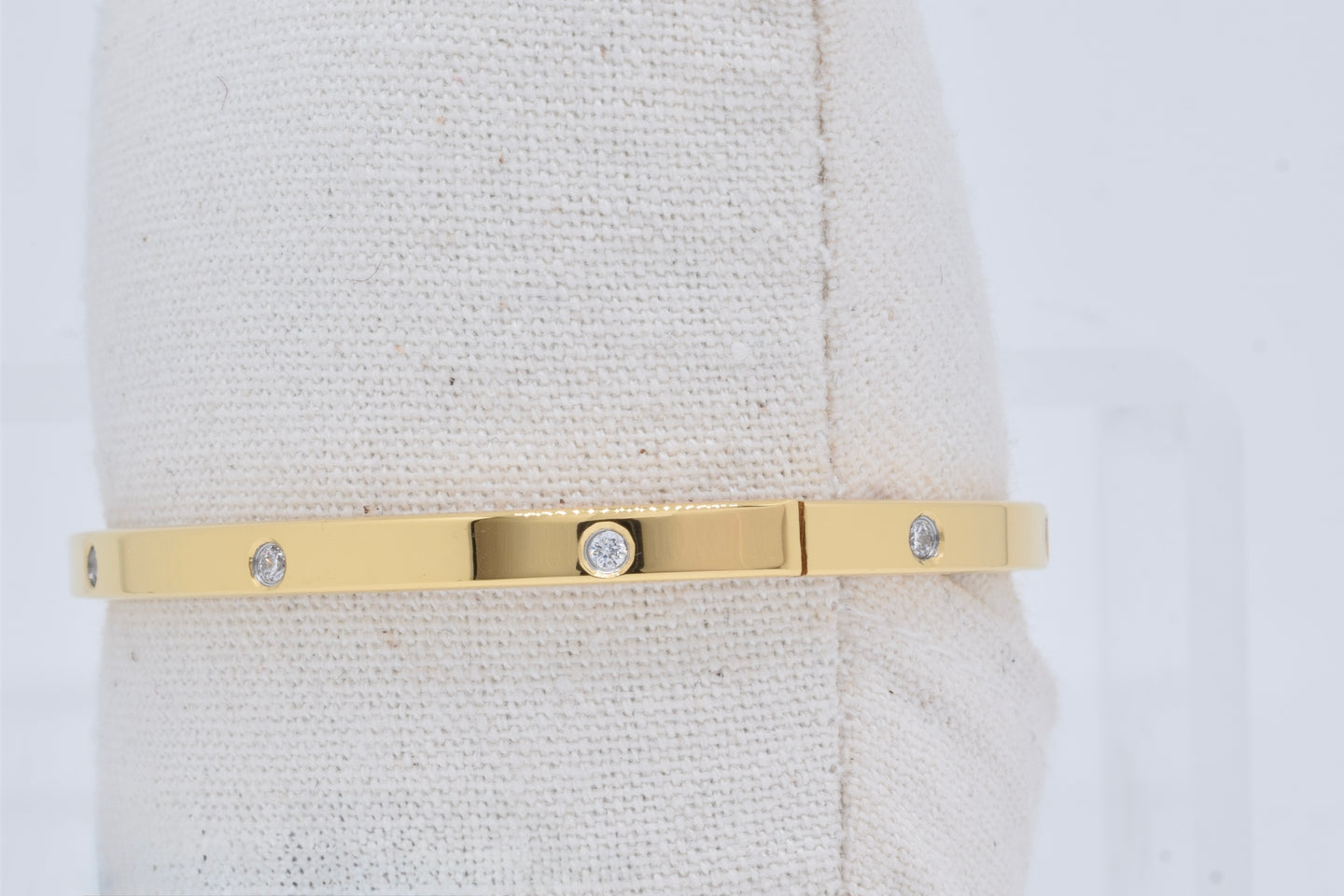 Love Inspired Thinner Gold Tone Steel Bangle Bracelet with Crystals