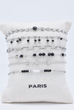 Load image into Gallery viewer, Set of 6 Silver Plated Bracelets with Black Agate Stones