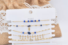 Load image into Gallery viewer, Set of 6 Gold-tone Bracelets with Natural Lapis Lazuli Stones