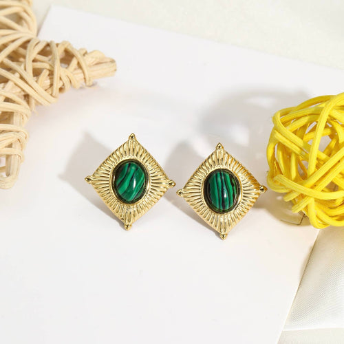 Golden Malachite Diamond Shaped Earrings