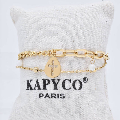 Golden Cross Double Chain Bracelet