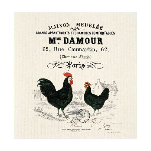 Maison Meublee French Roosters Swedish Dishcloth