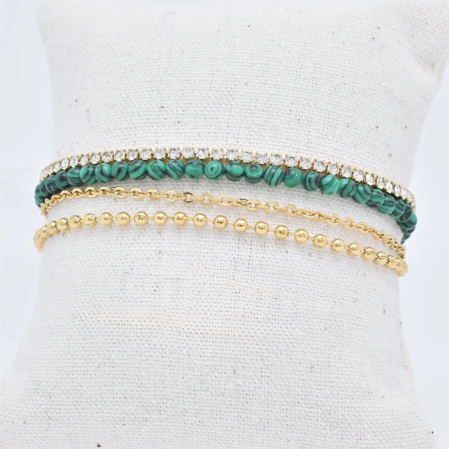 Golden Four-Row Malachite Bracelet
