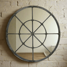 Load image into Gallery viewer, Round Industrial Grid Wall Mirror