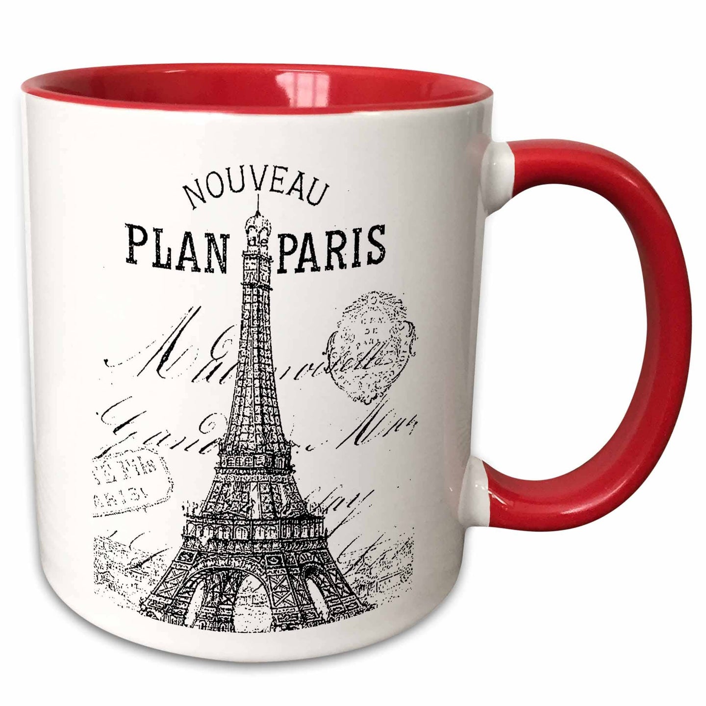 11oz Two-Tone Red Mug Nouveau Paris Vintage Eiffel Tower