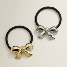 Load image into Gallery viewer, Metallic Silver Toned Bow Hair Tie