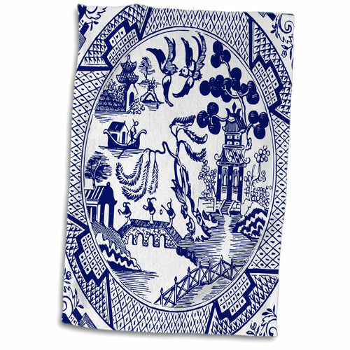 15x22 Hand Towel Willow Pattern Detail in Blue and White