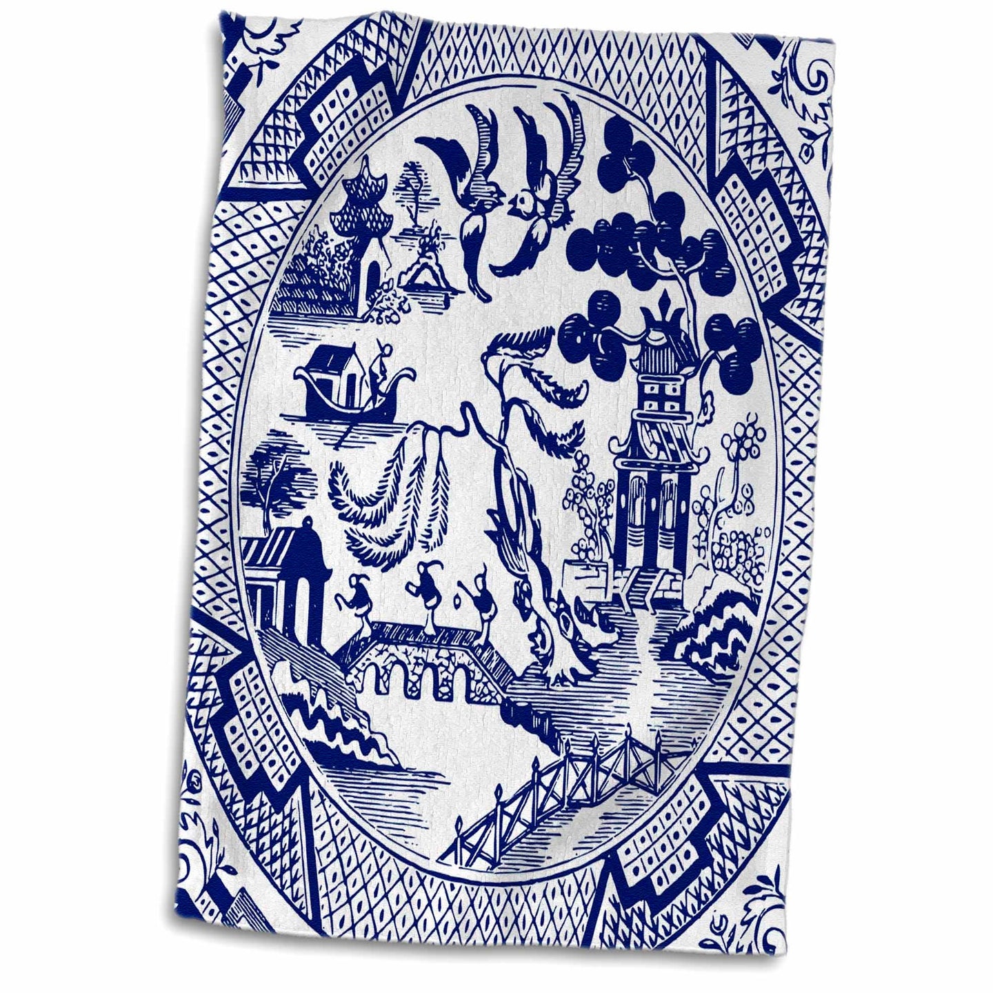 15x22 Hand Towel Willow Pattern Detail in Blue and White