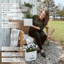 Load image into Gallery viewer, Rustic Cream Mushroom Embossed Metal Buckets, Set of Two